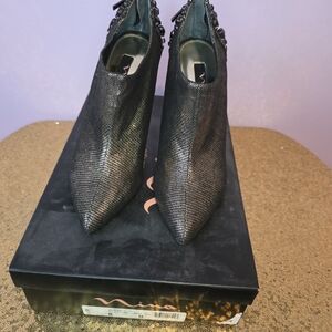 Nina Black Textured Ankle Booties